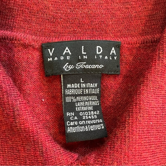 Valda by Toscano Sweater Men’s 100% Merino Wool Collared Red Large Italian Cozy - Picture 4 of 7
